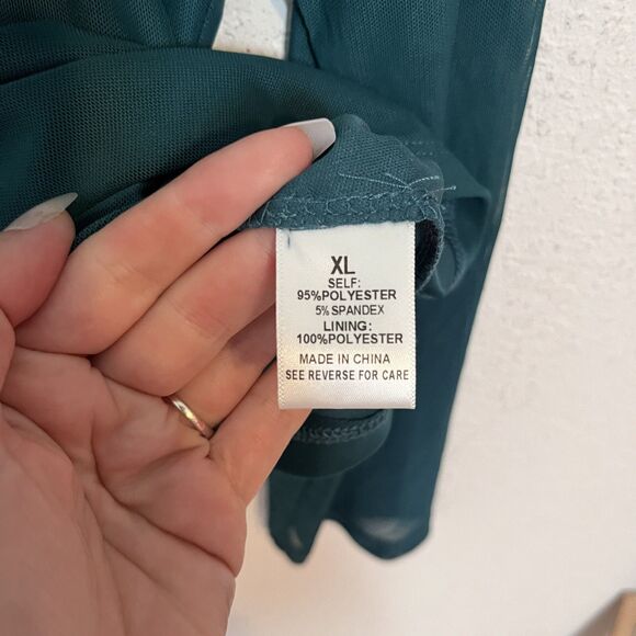 NWOT Kaileigh Women XL Jersey Knit Blouse Mesh Long Sleeve Blue Crew Neck Stretc - Picture 4 of 7